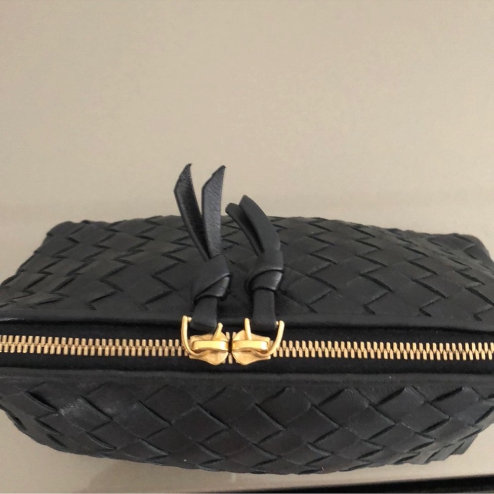 Bottega Veneta Black Cosmetic Bag with Woven Leather